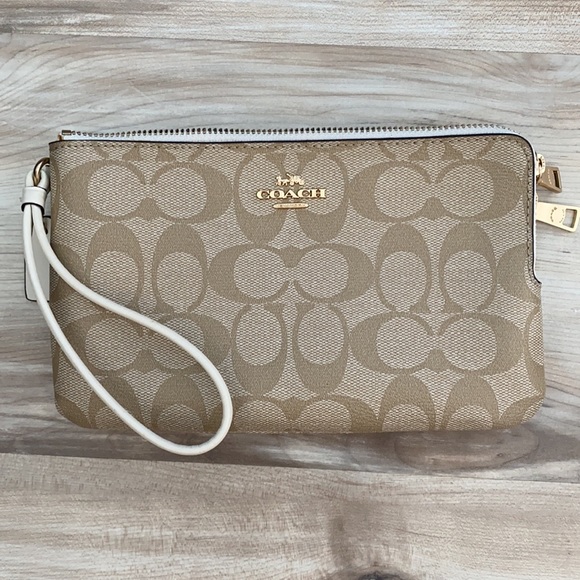 ❤️ Coach Khaki Ivory Logo Double Zip Wallet with Wrist Strap NWT - Picture 12 of 12